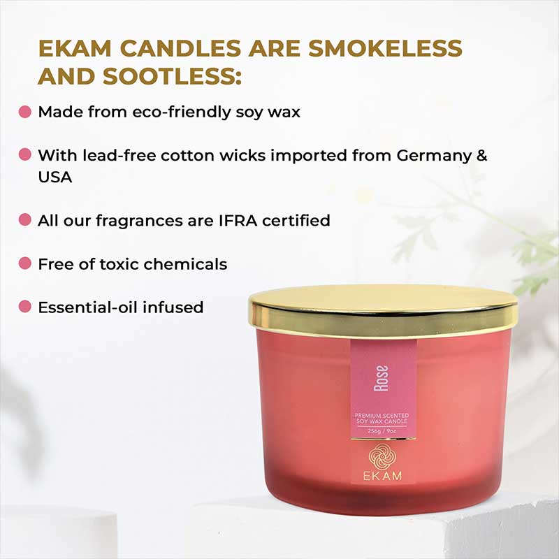 Rose Scented 3 Wick Candle Jar and Black Tea & Pomegranate Scented 3 Wick Refill Candle Combo
