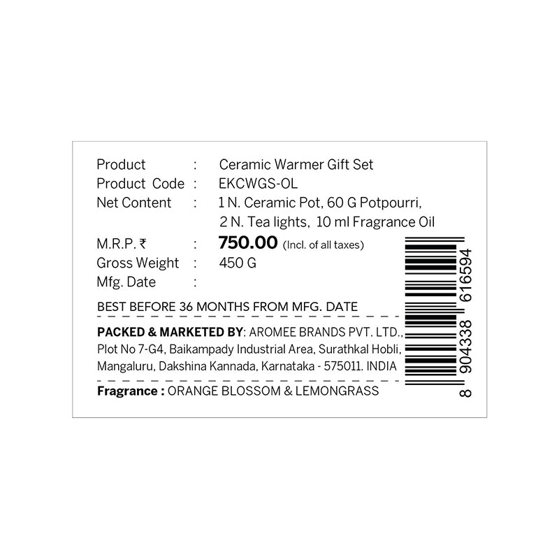 Orange Blossom & Lemongrass Ceramic Oil Warmer & Potpourri Gift Set