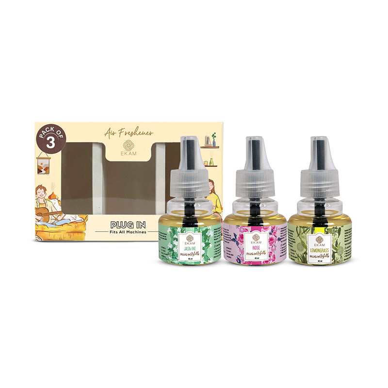 Pack of 3 Scented Air Freshener Plug-In Refill | Rose, Lemongrass & Jasmine | 45 ml Each