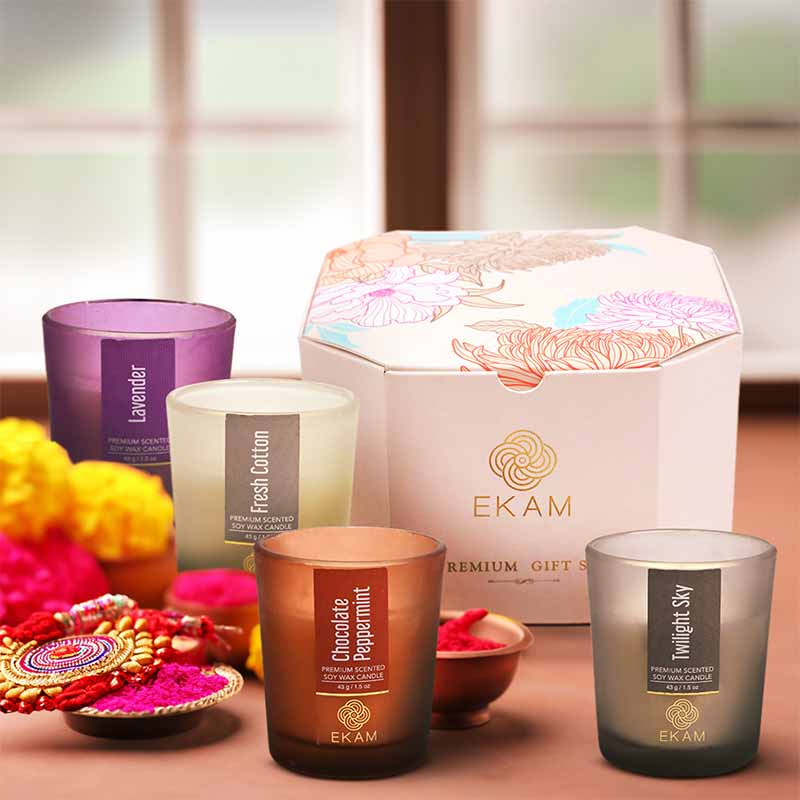 Pack of 4 Frosted Shot Glass Candles-Lavender + Twilight Sky + Fresh Cotton+ Chocolate Peppermint