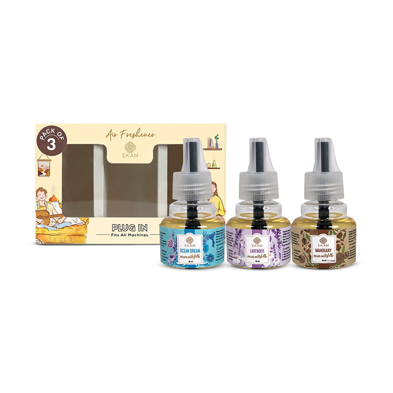 Pack of 3 Scented Air Freshener Plug-In Refill | Lavender, Mahogany & Ocean Dream | 45 ml Each