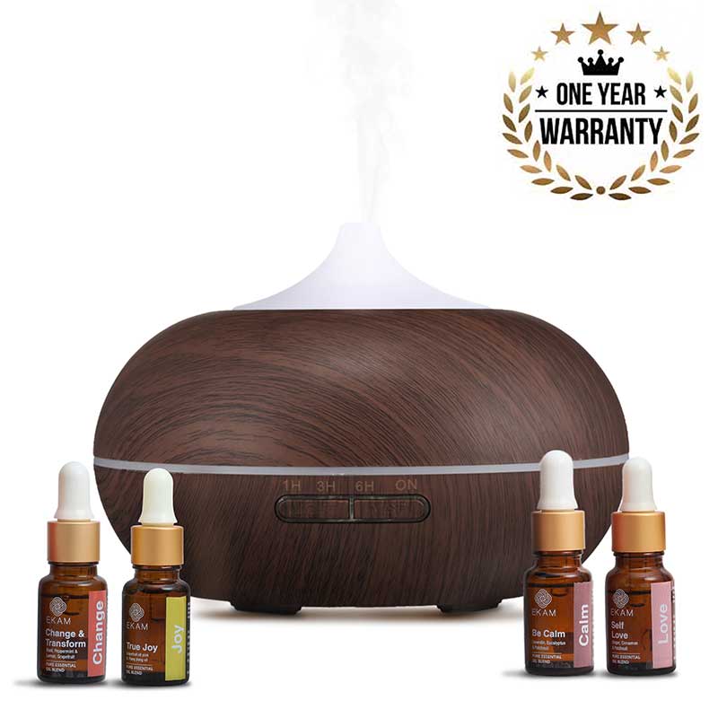 Aroma Diffuser - Model: YX-025 Dark Wood with Free True Joy, Change & Transform, Be Calm, and Self Love Wellness Oils