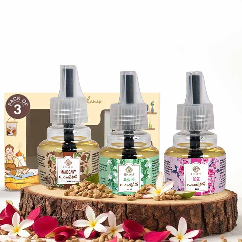 Pack of 3 Scented Air Freshener Plug-In Refill | Mahogany, Rose & Jasmine | 45 Ml Each