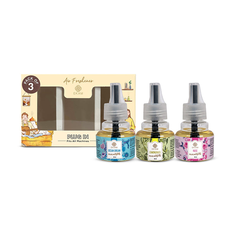 Pack of 3 Scented Air Freshener Plug-In Refill | Ocean Dream, Rose & Lemon Grass | 45 ml Each