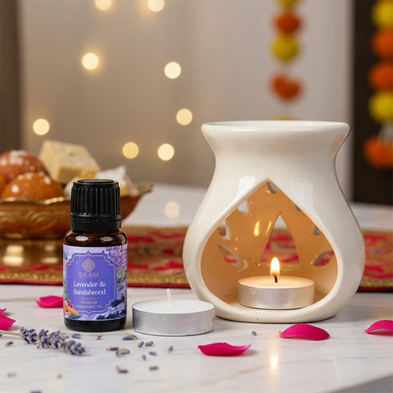 Lavender & Sandalwood Ceramic Oil Warmer Gift Set