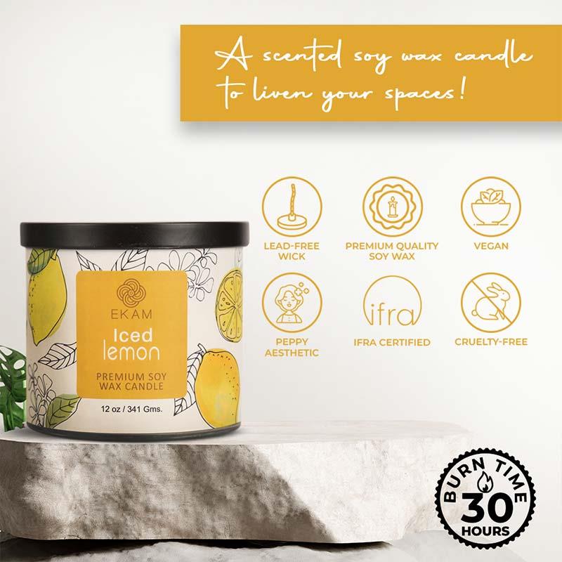Iced Lemon Premium Soy Wax Candle, Fruity Series
