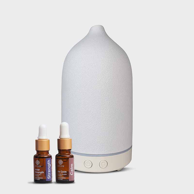 Aroma Diffuser YX-TC-202 White with Be Calm and Inner Strength Wellness Oils