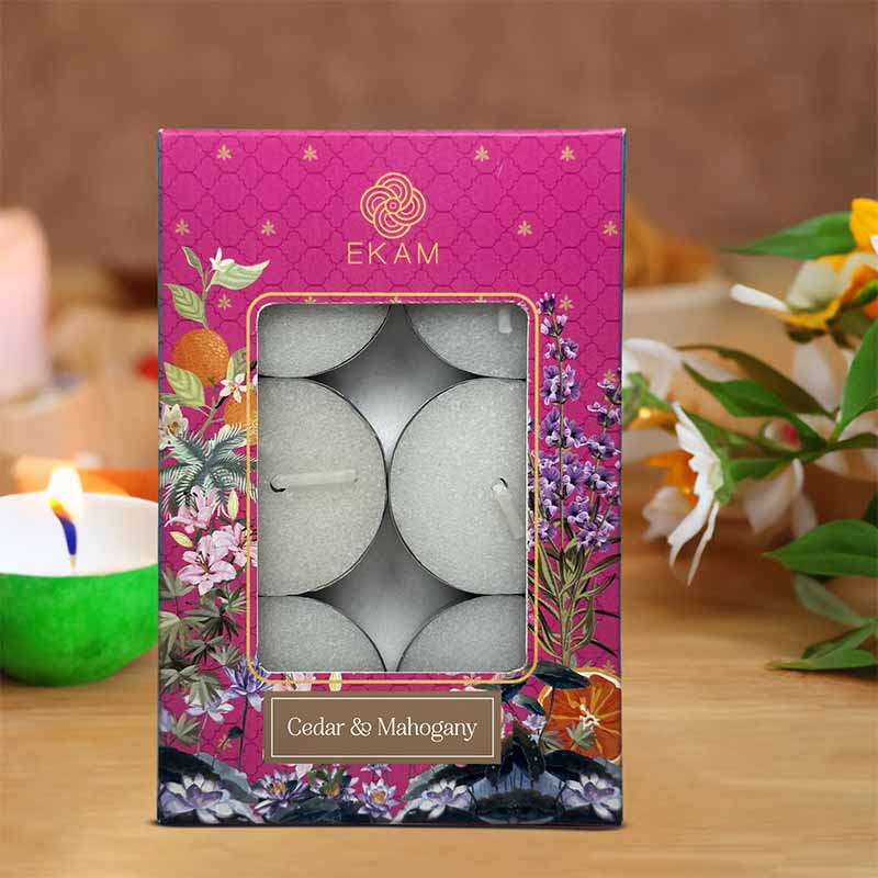Pack of 6 Tea Light Candles | Cedar & Mahogany Scent