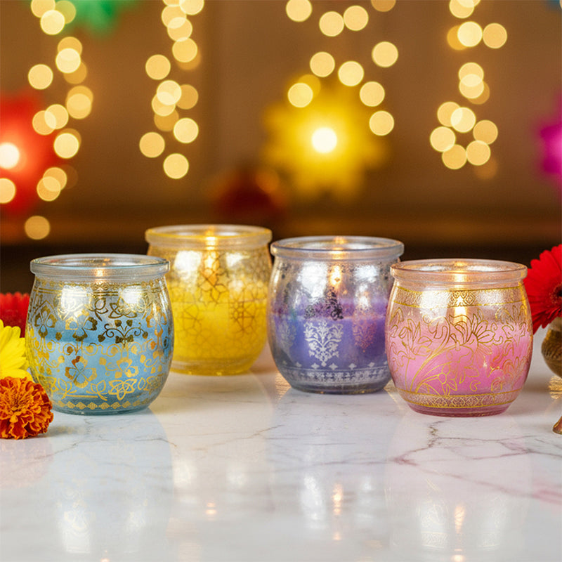 Pack of 4 Scented Jar Candles | Lavender, Lemongrass, Mogra, and Rose| Festive Gift Box