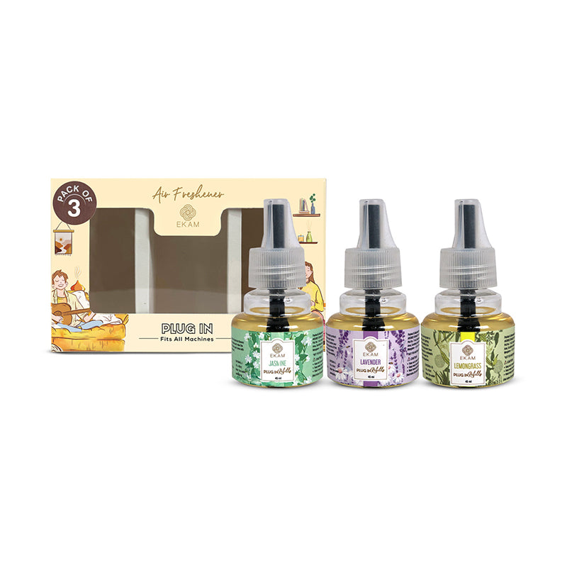 Pack of 3 Scented Air Freshener Plug-In Refill | Lemongrass, Lavender & Jasmine | 45 ml Each