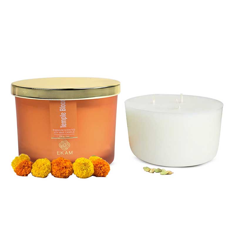 Temple Bloom Scented 3 Wick Candle Jar and Twilight Sky Scented 3 Wick Refill Candle Combo