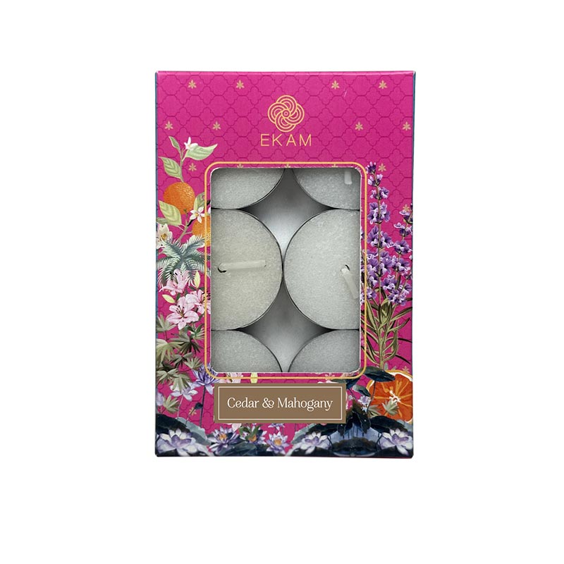 Pack of 6 Tea Light Scented Candles| Cedar & Mahogany| Ideal for Gifting, Décor| Gifting Pack