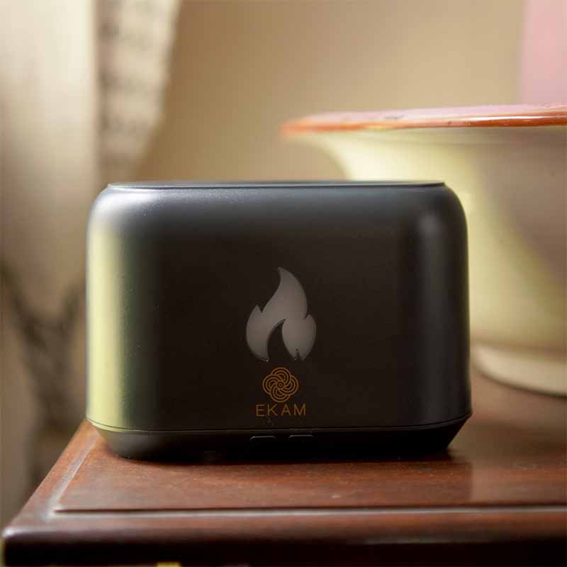 YX 1807 Dark Grey Wooden Flame Aroma Diffuser