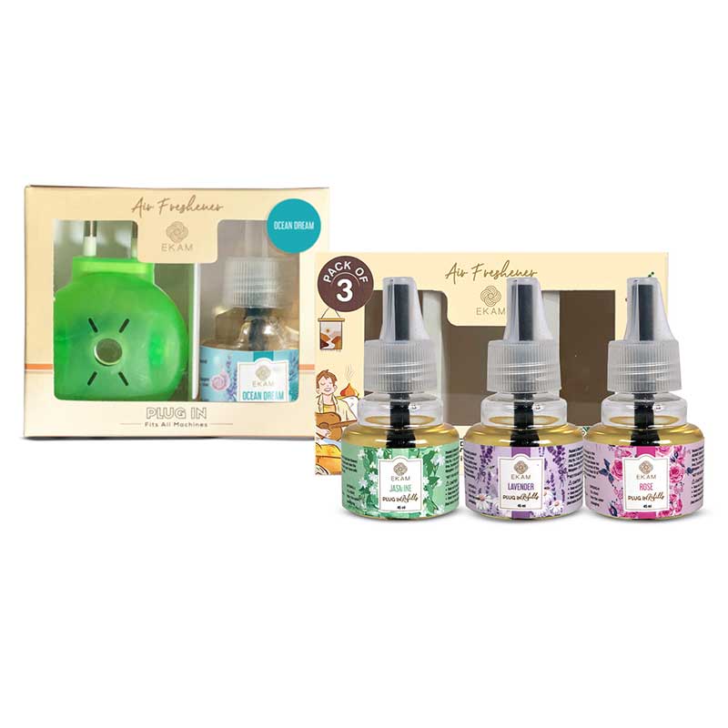 Ocean Dream Scented Plug In Kit and 3-pack Refill Combo of Lavender, Rose, & Jasmine Fragrances