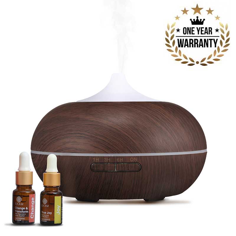 Aroma Diffuser - Model: YX-025 Dark Wooden with Free True Joy and Change & Transform Wellness Oils