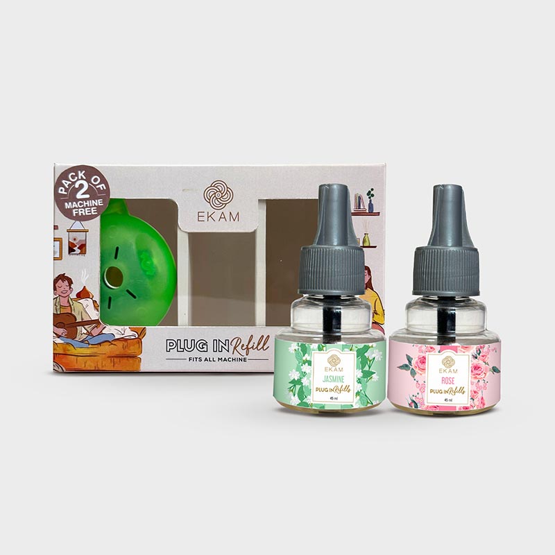 2-Pack Scented Air Freshener Plug-In Machine with Refill Oils - Rose & Jasmine