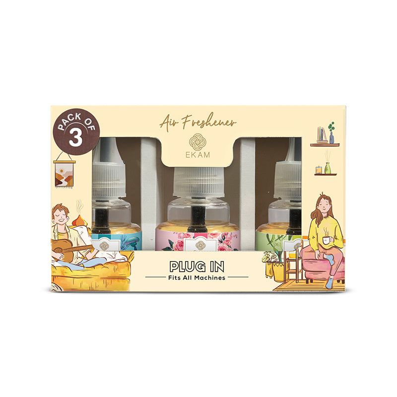Pack of 3 Scented Air Freshener Plug-In Refill | Ocean Dream, Rose & Lemon Grass | 45 ml Each