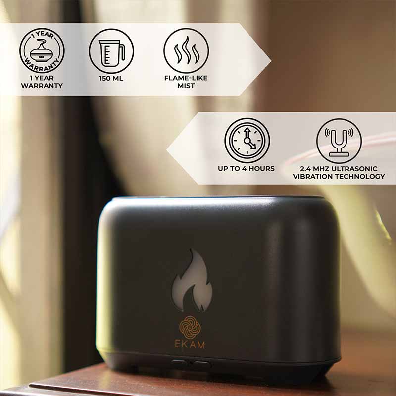 YX 1807 Dark Grey Wooden Flame Aroma Diffuser