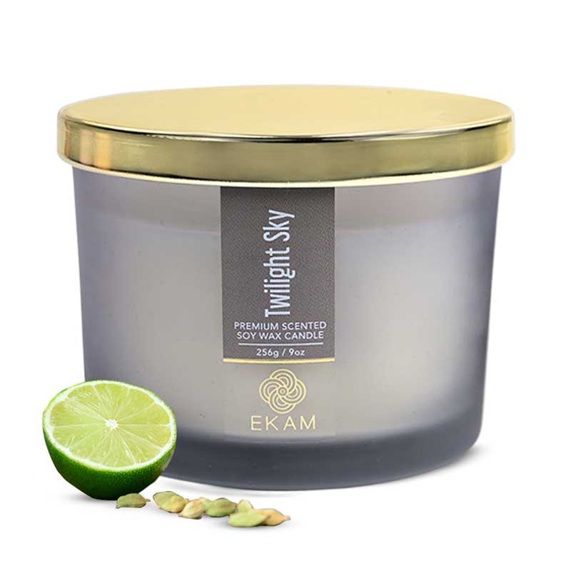 Twilight Sky Scented 3 Wick Candle Jar and Cedar & Mint Scented 3 Wick Refill Candle Combo