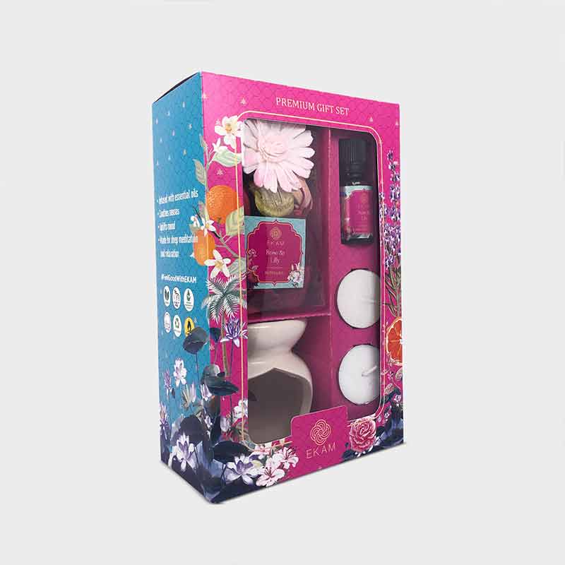 Ceramic Oil Warmer & Potpourri Gift Set | Rose & Lilly Scent