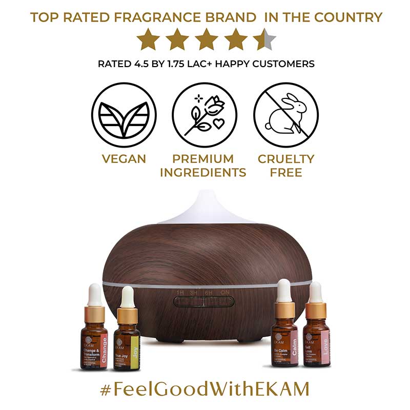 Aroma Diffuser - Model: YX-025 Dark Wood with Free True Joy, Change & Transform, Be Calm, and Self Love Wellness Oils