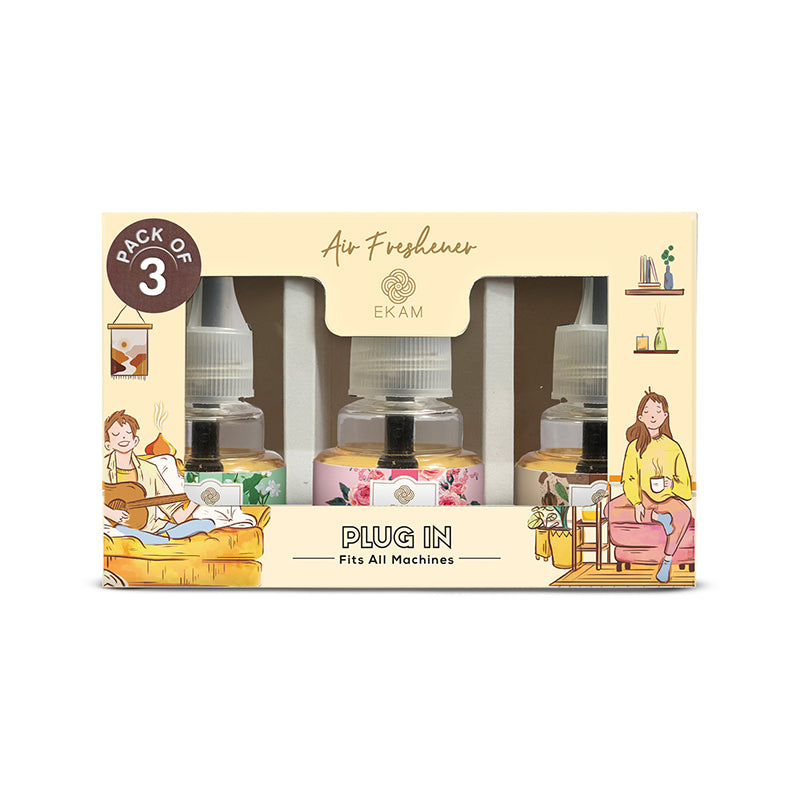 Pack of 3 Scented Air Freshener Plug-In Refill | Mahogany, Rose & Jasmine | 45 ml Each