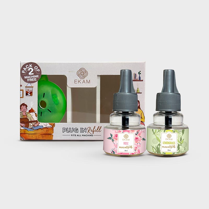 2-Pack Scented Air Freshener Plug-In Machine with Refill Oils - Rose & Lemongrass