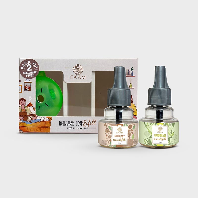 2-Pack Scented Air Freshener Plug-In Machine with Refill Oils - Mahogany & Lemongrass