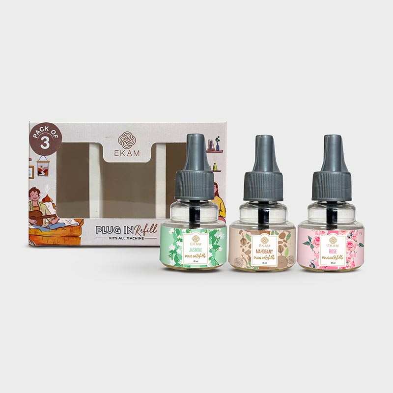 Pack of 3 Scented Air Freshener Plug-In Refill | Mahogany, Rose & Jasmine | 45 Ml Each