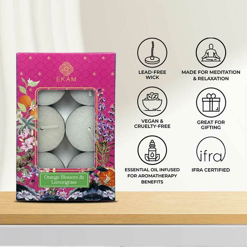 Pack of 6 Tea Light Candles | Orange Blossom & Lemongrass Scent