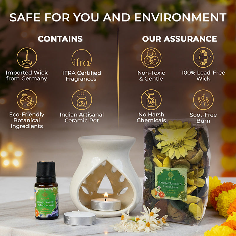 Orange Blossom & Lemongrass Ceramic Oil Warmer & Potpourri Gift Set