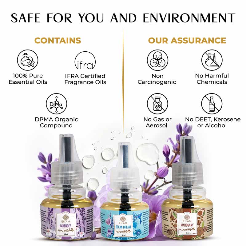 Pack of 3 Scented Air Freshener Plug-In Refill | Lavender, Mahogany & Ocean Dream | 45 Ml Each