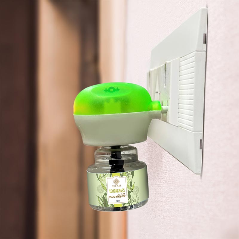 2-Pack Scented Air Freshener Plug-In Machine with Refill Oils - Mahogany & Lemongrass