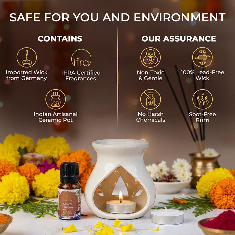 Cedar & Mahogany Ceramic Oil Warmer Gift Set