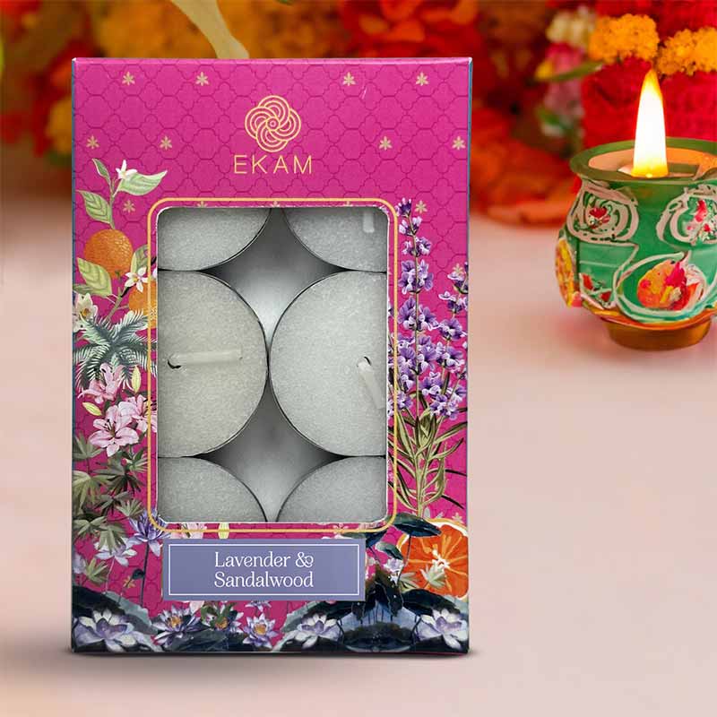 Pack of 6 Tea Light Candles | Lavender & Sandalwood Scent