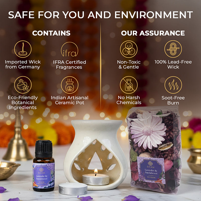 Lavender & Sandalwood Ceramic Oil Warmer & Potpourri Gift Set