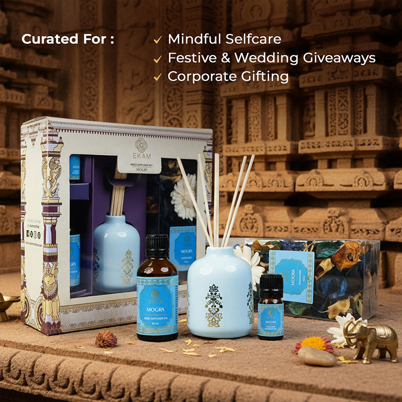 Mogra Scented Reed Diffuser & Potpourri Gift Set| Festive Stone Palace Collection, 2025-26