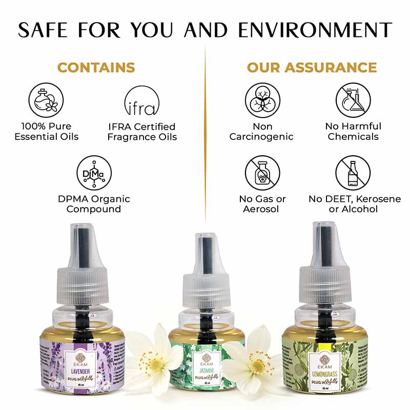 Pack of 3 Scented Air Freshener Plug-In Refill | Lemongrass, Lavender & Jasmine | 45 Ml Each