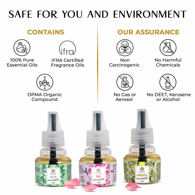 Pack of 3 Scented Air Freshener Plug-In Refill | Rose, Lemongrass & Jasmine | 45 Ml Each
