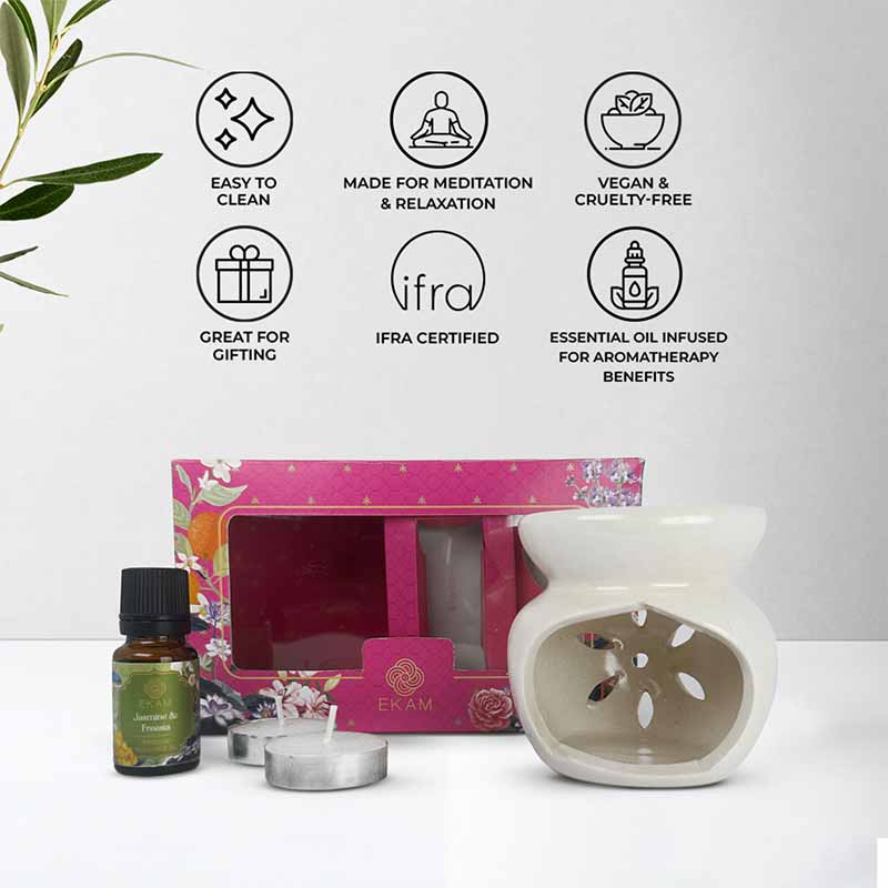 Jasmine & Freesia Ceramic Oil Warmer Set