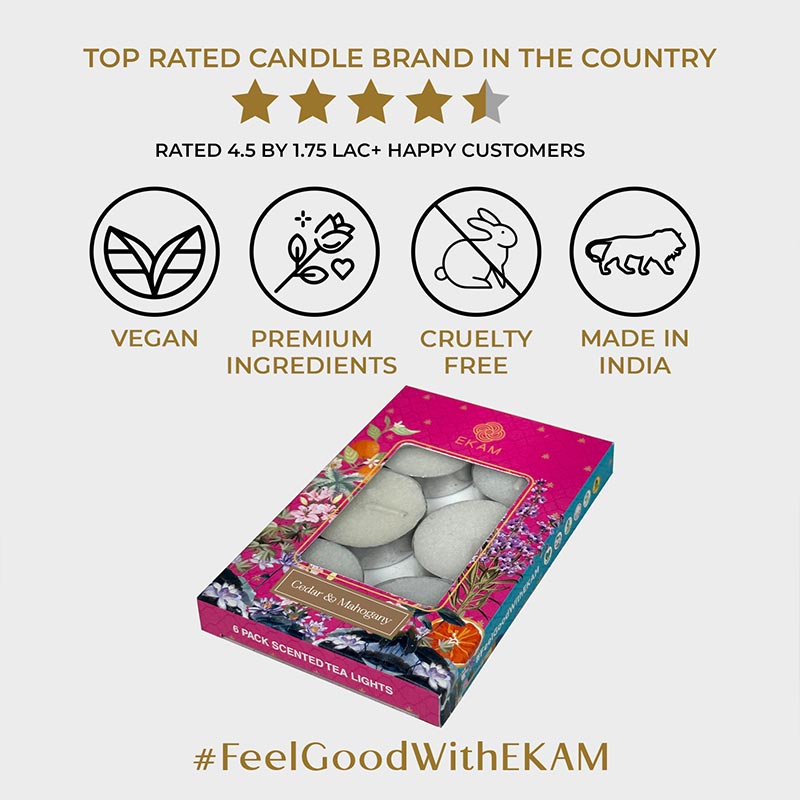 Pack of 6 Tea Light Scented Candles| Cedar & Mahogany| Ideal for Gifting, Décor| Gifting Pack