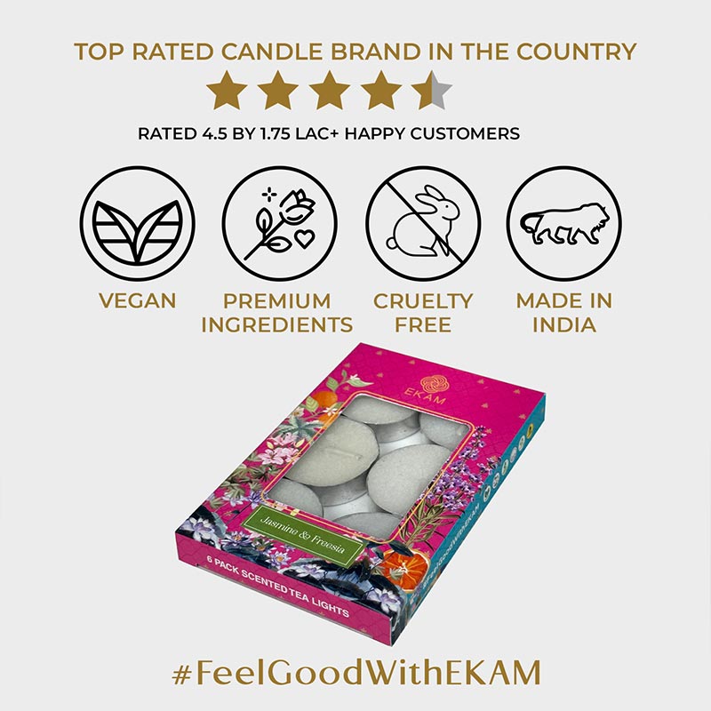 Pack of 6 Tea Light Scented Candles| Jasmine & Freesia | Ideal for Gifting, Décor| Gifting Pack