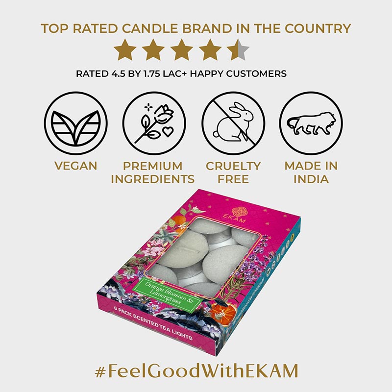 Pack of 6 Tea Light Scented Candles| Orange Blossom & Lemongrass | Ideal for Gifting, Décor| Gifting Pack