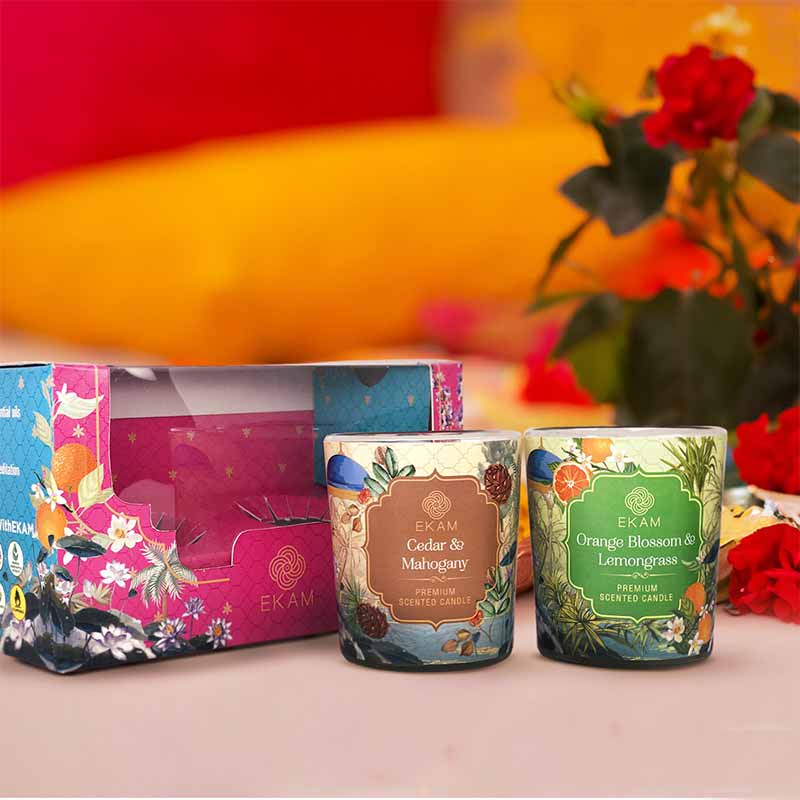 Pack of 2 Shot Glass Candles | Cedar & Mahogany | Orange Blossom & Lemongrass