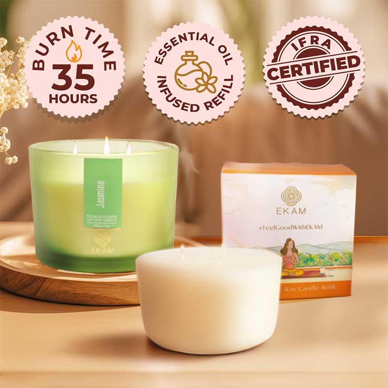 Jasmine Scented 3 Wick Candle Jar and Lemongrass Scented 3 Wick Refill Candle Combo