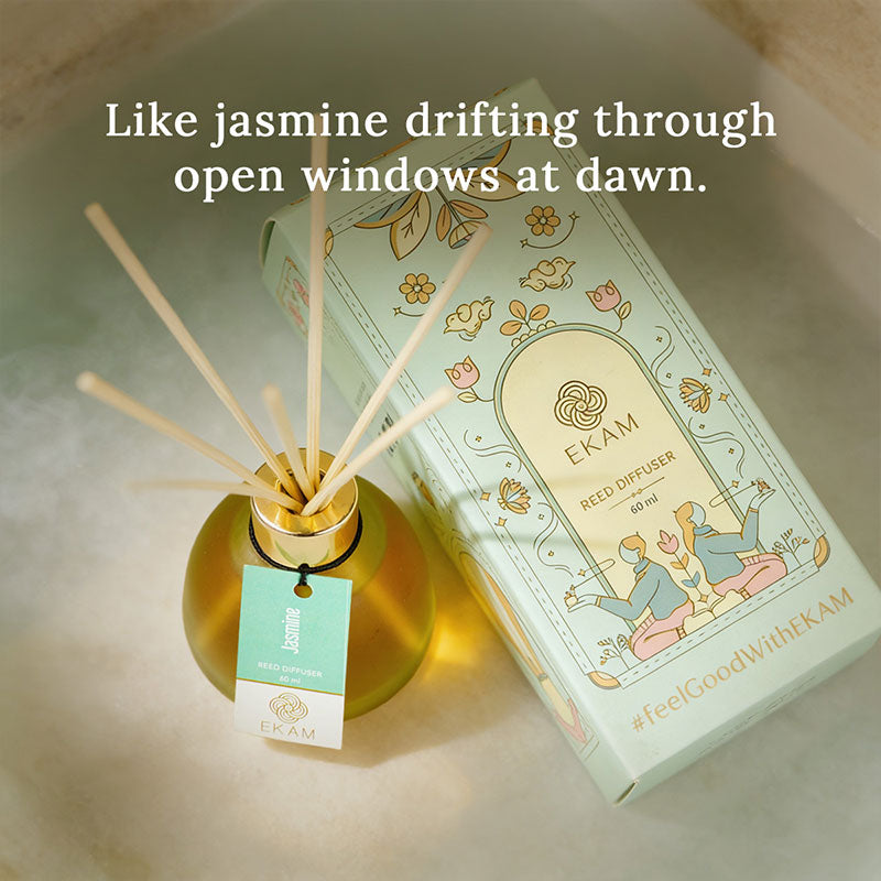 Jasmine Frosted Glass Reed Diffuser Set for Home, 60 ml