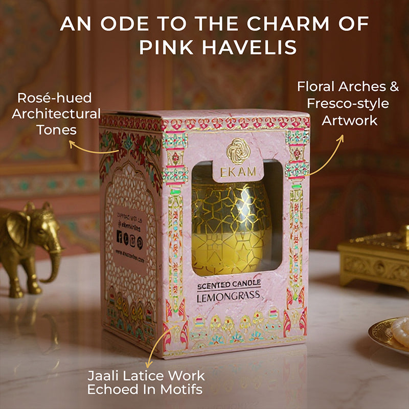 Lemongrass Scented Jar Candle, 28.5 g| Festive Pink Haveli Collection, 2025-26