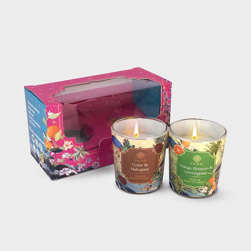 Pack of 2 Shot Glass Candles | Cedar & Mahogany | Orange Blossom & Lemongrass