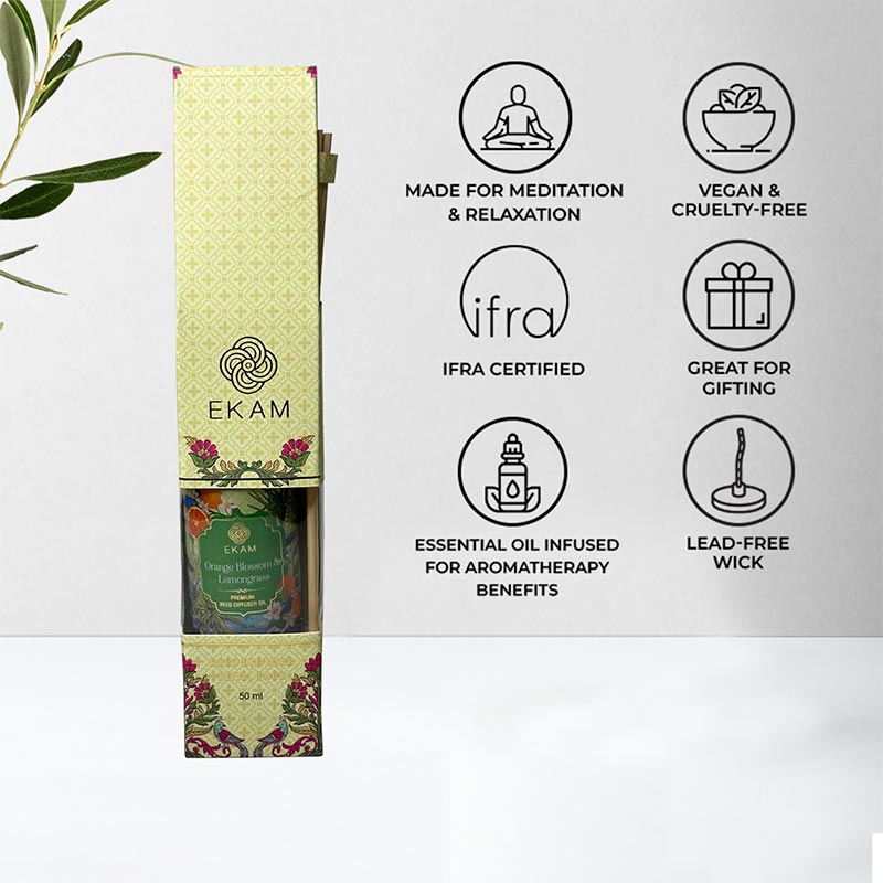 Orange Blossom & Lemongrass 50ml Reed Diffuser Refill Oil Gift Box