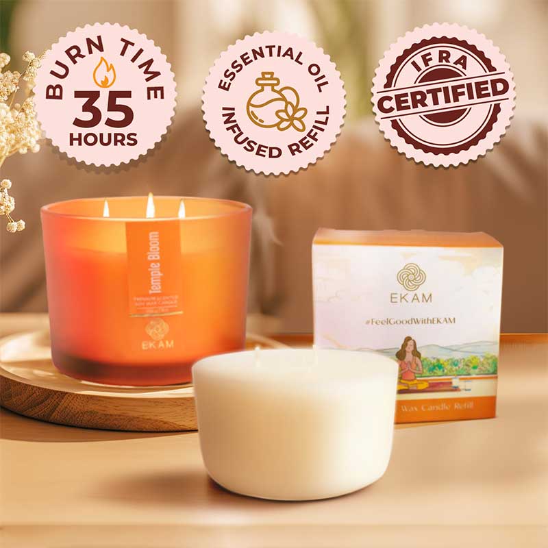 Temple Bloom Scented 3 Wick Candle Jar and Twilight Sky Scented 3 Wick Refill Candle Combo